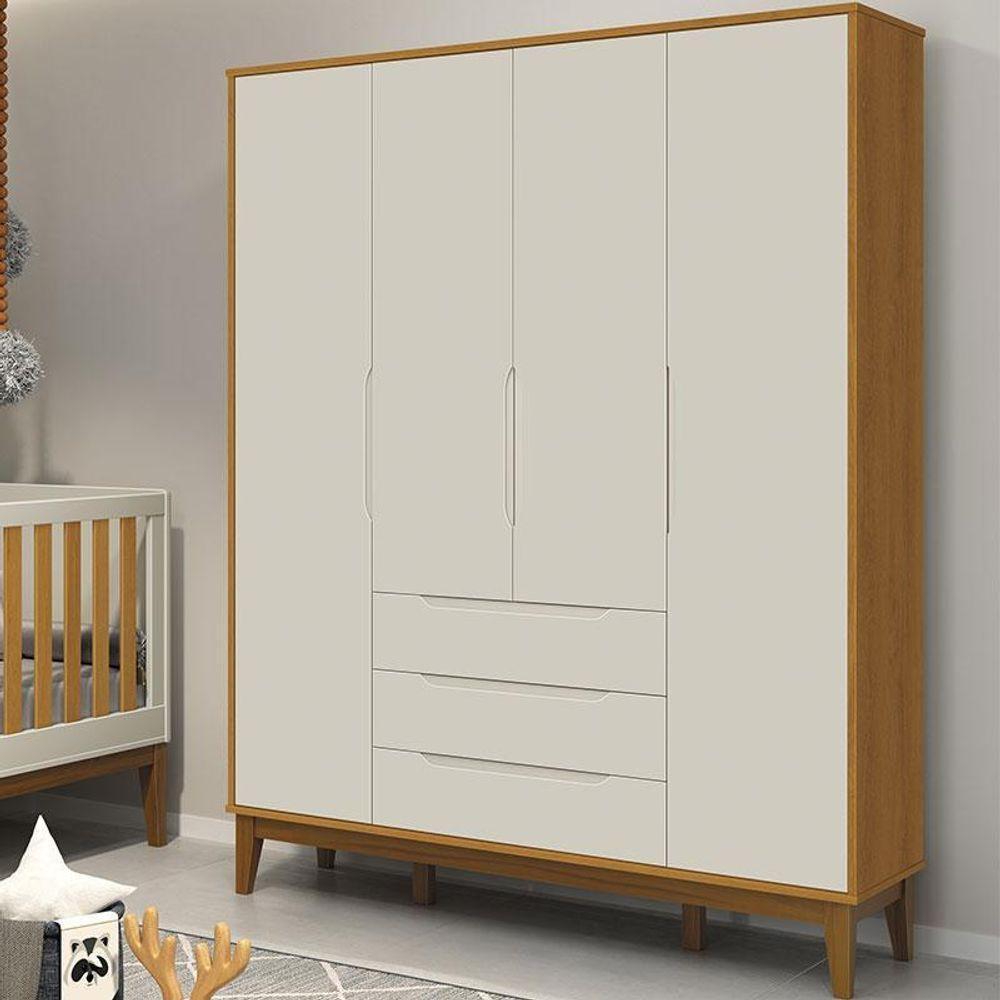 Guarda Roupa Infantil Classic Elfe Areia Acetinado Savana Amadeirado - Reller - 3