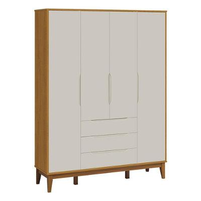 Guarda Roupa Infantil Solteiro Classic Elfe 4 Portas 3 Gavetas Areia Acetinado Savana