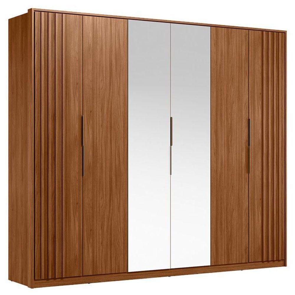 Guarda Roupa Casal Ripado Atrice 6 Portas Nogueira Touch Com Espelho Demóbile ? Demartêz - 1