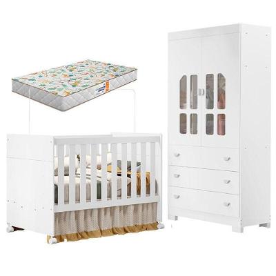 Berço Americano E Guarda Roupa Infantil Katatau Branco Acetinado Com Colchão Gazin ? Reller