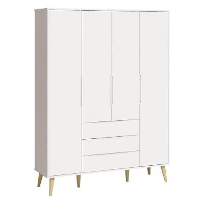 Guarda Roupa Infantil Solteiro Retrô Elfe 4 Portas 3 Gavetas Branco Acetinado Natural