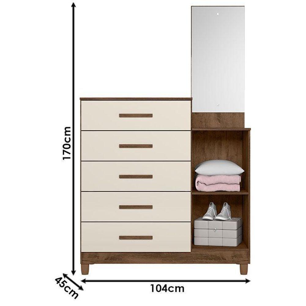 Cômoda Sapateiro Ambiente Lisboa Castanho Wood Off White Com Espelho - Moval - 2