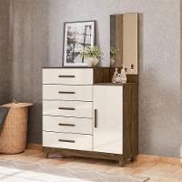 Cômoda Sapateiro Ambiente Lisboa Castanho Wood Off White Com Espelho - Moval - 1