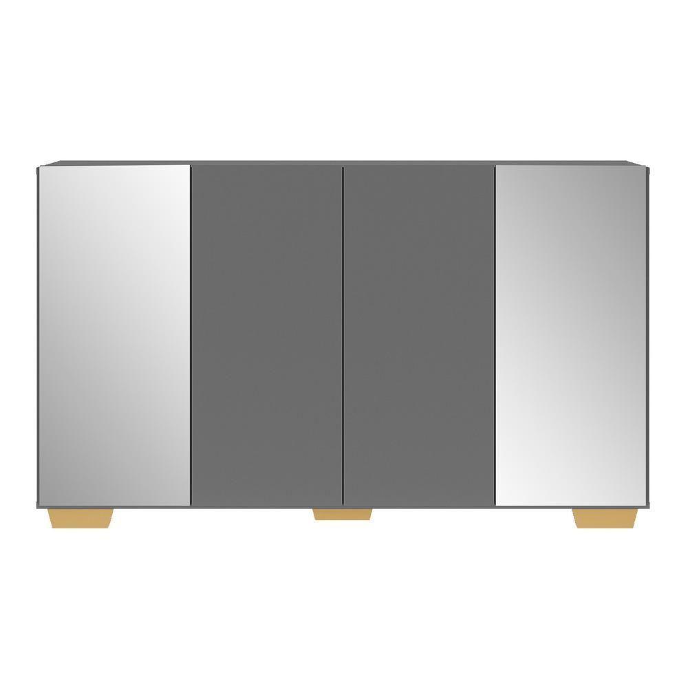 Aparador Buffet 4 Portas Com Espelho E Pés Quadrados Vegas V3563 Grafite/Natural Grafite/Natural - 2