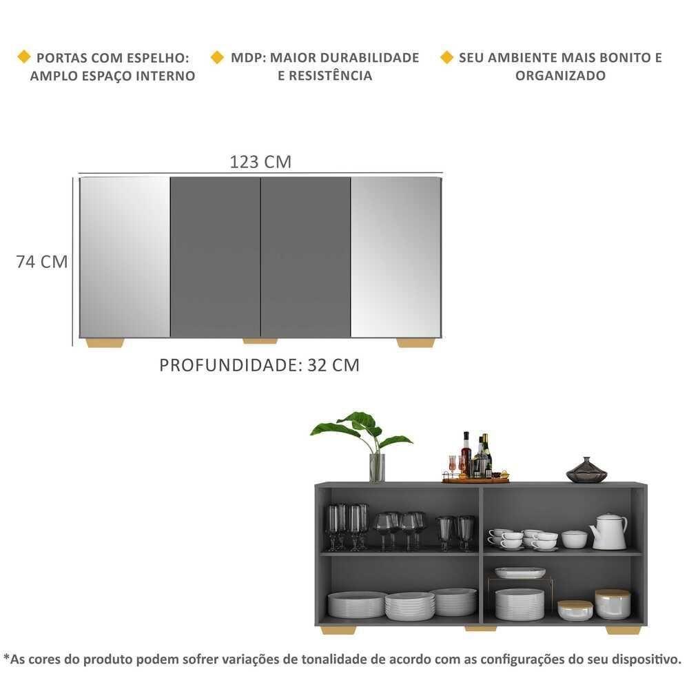 Aparador Buffet 4 Portas Com Espelho E Pés Quadrados Vegas V3563 Grafite/Natural Grafite/Natural - 5