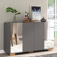 Aparador Buffet 4 Portas Com Espelho E Pés Quadrados Vegas V3563 Grafite/Natural Grafite/Natural - 6