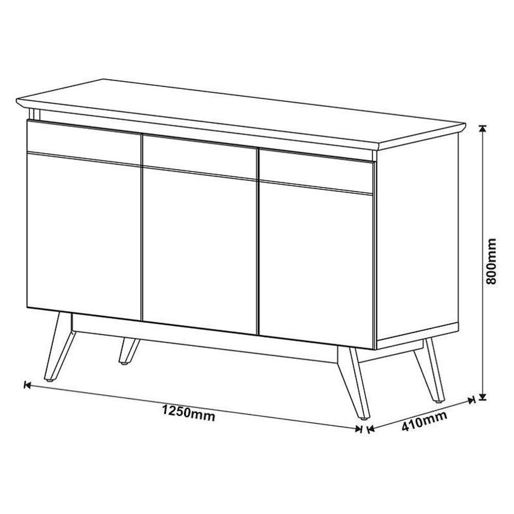 Aparador Para Sala Buffet Classic 3 Portas Com Gaveta Off White Freijó - Imcal - 2