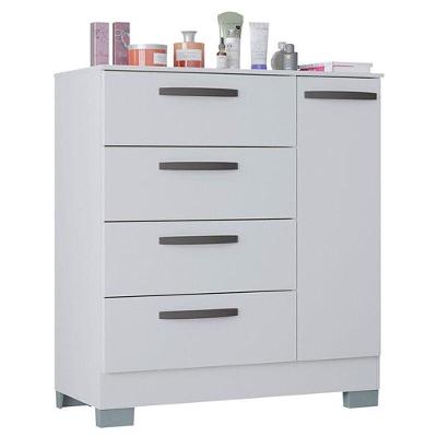 Cômoda 868 4 Gavetas e 1 Porta em MDF com Puxador Plástico Branco Brilhante