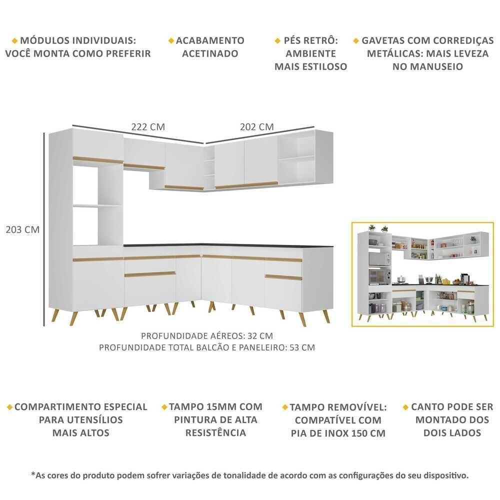 Cozinha Completa De Canto Veneza Gw Mp2045 Com Armário E Balcão Branca - 2