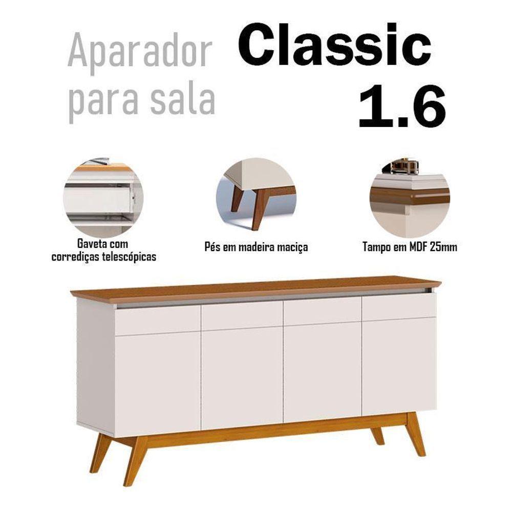 Aparador Para Sala Buffet Classic 1.6 Com Gaveta Off White Freijó - Imcal - 4