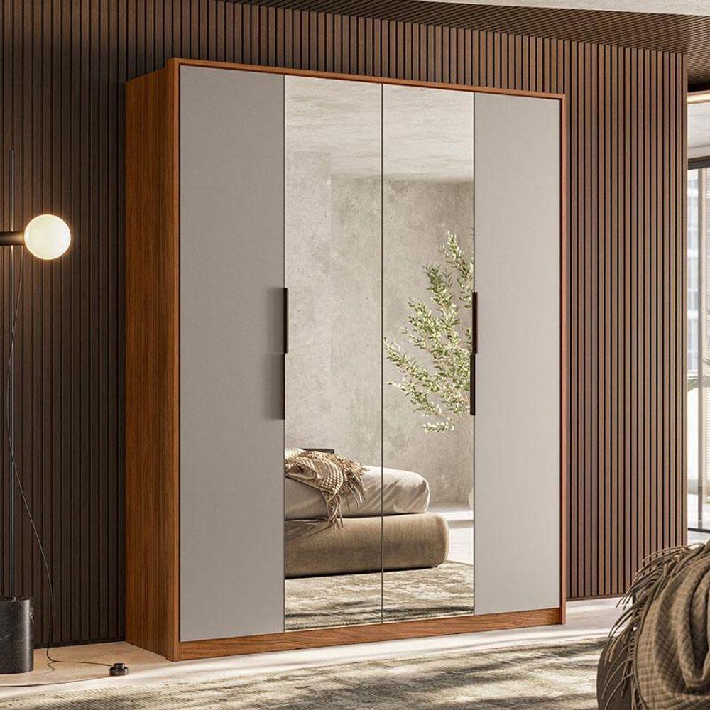 Guarda Roupa Casal Attore 4 Portas Nogueira Nude Prime Tx Com Espelho Demóbile - Demartêz - 4