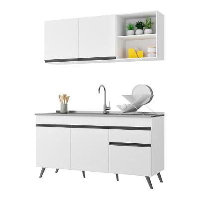 Cozinha Compacta Veneza 5 Portas 1 Gaveta MDP 150cm Preto com Tampo e Pés Retrô