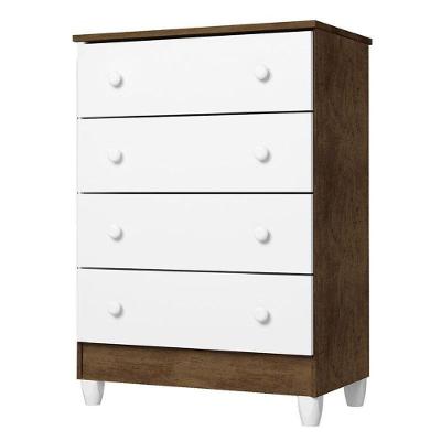 Cômoda Gaveteiro Ariel 4 Gavetas MDF com Puxador Metal Branco Brilhante Infantil