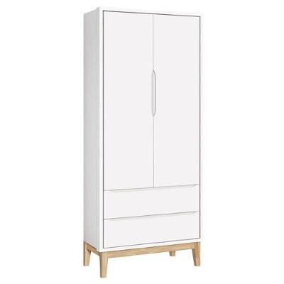 Guarda Roupa Infantil Solteiro New Classic 2 Portas 2 Gavetas Branco com Pés Madeira