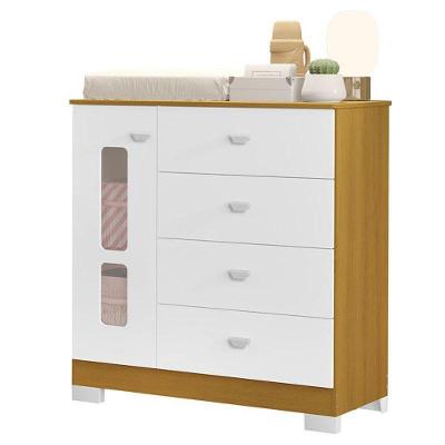 Cômoda Infantil New Katatau 4 Gavetas em MDF com Puxador Plástico Branco Acetinado Savana