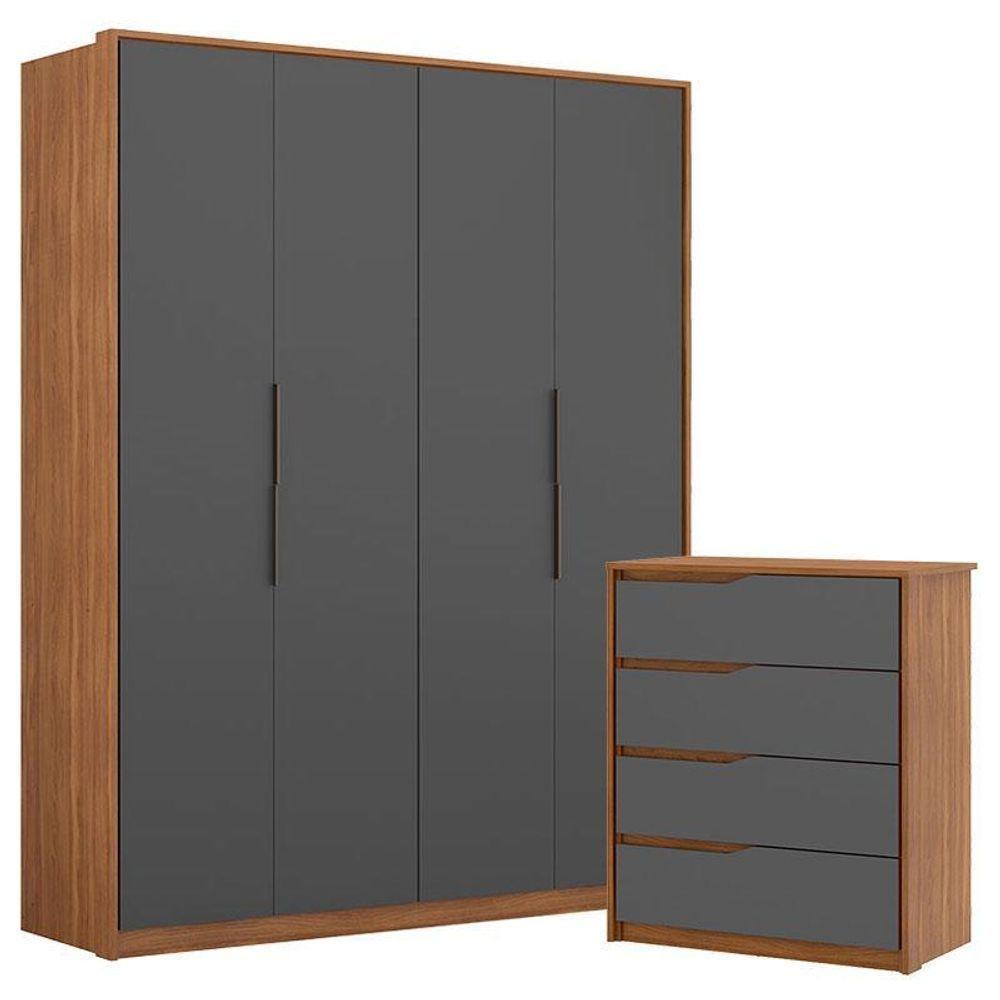 Guarda Roupa Casal Attore E Cômoda Atria Amêndola Grafito - Demartêz - 1