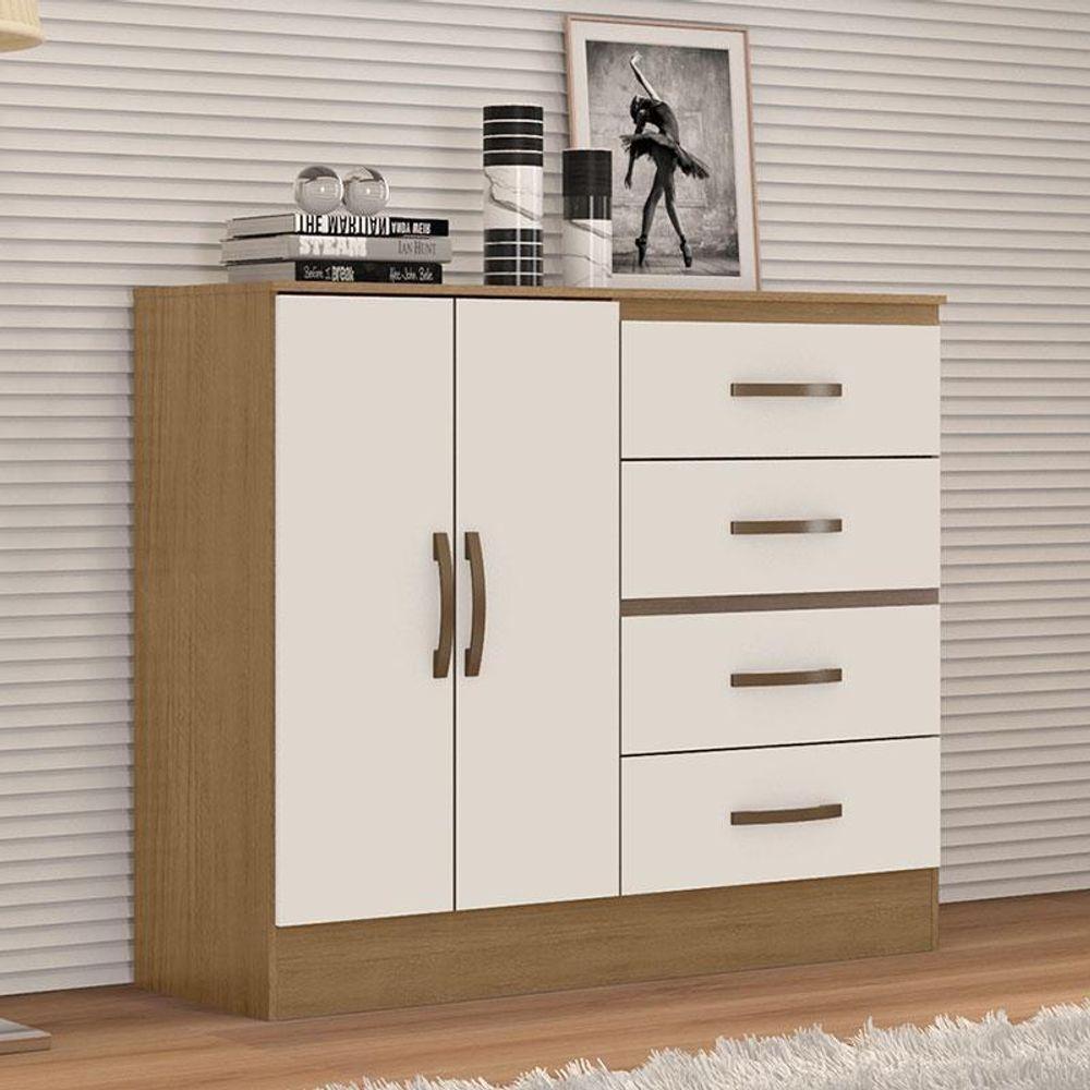 Comoda Lite 4 Gavetas 2 Portas Nature Off White - Móveis Leão - 2