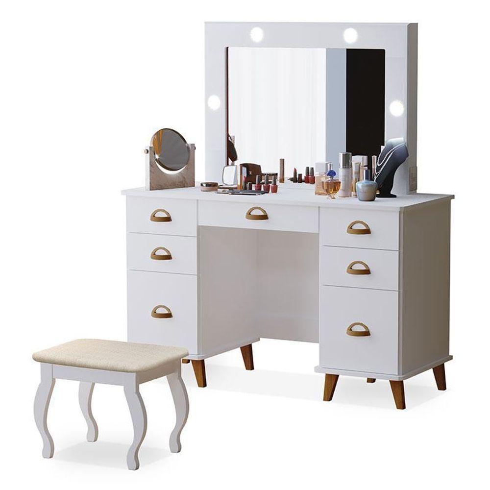 Penteadeira Camarim New Seul Com Banqueta Almofadada Branco - Luapa - 1