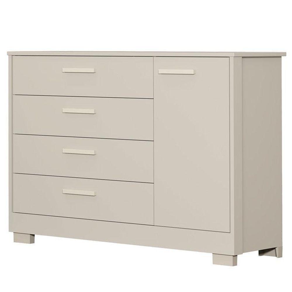 Cômoda Com Porta E Guarda Roupa 4 Portas Infantil Zaki Areia Acetinado - Reller - 2