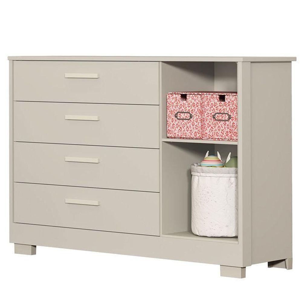 Cômoda Com Porta E Guarda Roupa 4 Portas Infantil Zaki Areia Acetinado - Reller - 3