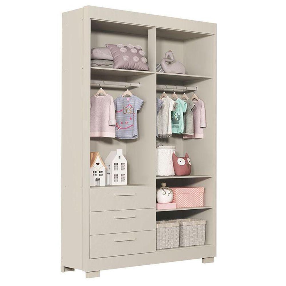 Cômoda Com Porta E Guarda Roupa 4 Portas Infantil Zaki Areia Acetinado - Reller - 5