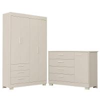 Cômoda Com Porta E Guarda Roupa 4 Portas Infantil Zaki Areia Acetinado - Reller - 1