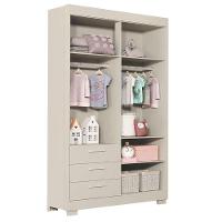 Cômoda Com Porta E Guarda Roupa 4 Portas Infantil Zaki Areia Acetinado - Reller - 5