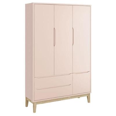 Guarda Roupa Infantil New Classic 3 Portas Rosa Com Pés Madeira Natural ? Reller
