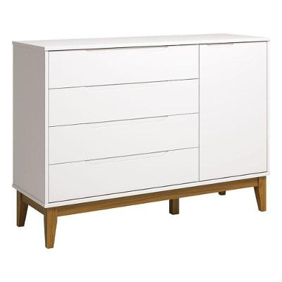 Cômoda com Porta Classic Elfe 4 Gavetas em MDF com Puxadores Embutidos Branco Acetinado