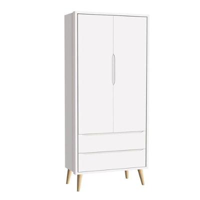 Guarda Roupa Infantil Theo 2 Portas 2 Gavetas Branco Acetinado com Pés Madeira