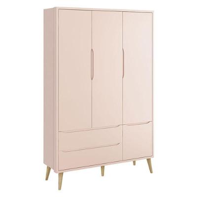Guarda Roupa Infantil Theo 3 Portas 2 Gavetas Rosa Com Pés Madeira Natural