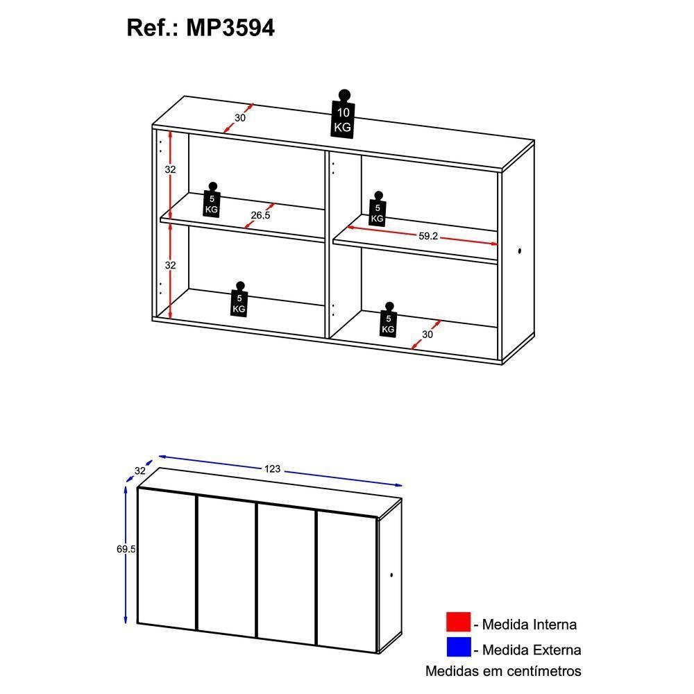 Aparador Buffet 4 Portas Suspenso Veneza Multimóveis Rustic - 2