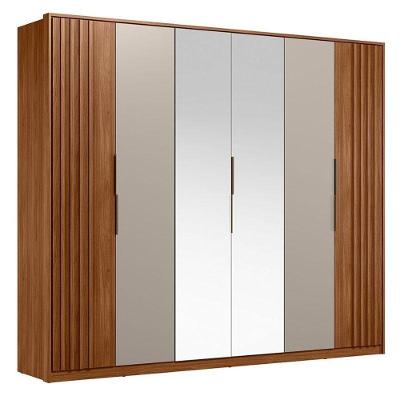 Guarda Roupa Casal Ripado Atrice 6 Portas Nogueira Nude Prime Tx Com Espelho Demóbile ? Demartêz