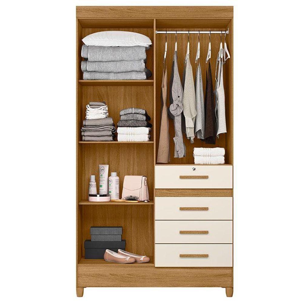 Guarda Roupa Solteiro Ambiente Sobral 4 Portas Freijó Off White Com Espelho - Moval - 3