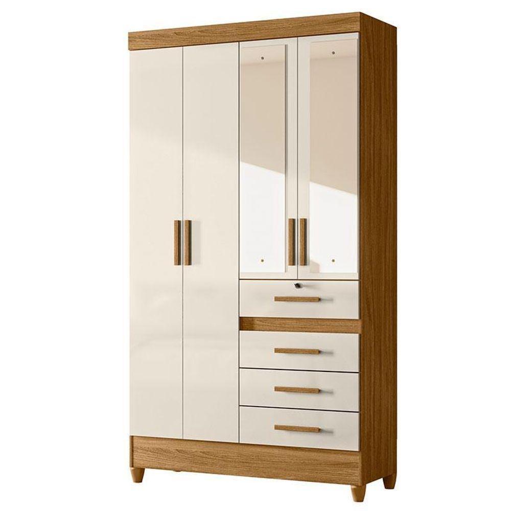 Guarda Roupa Solteiro Ambiente Sobral 4 Portas Freijó Off White Com Espelho - Moval - 5