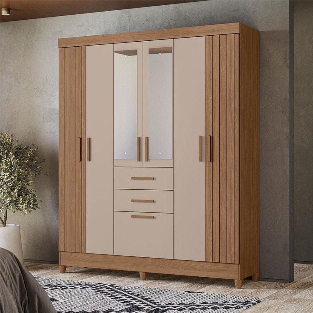 Guarda Roupa Solteiro Ambiente Malta 7 Portas Carvalho Fendi Com Espelho - Moval - 1