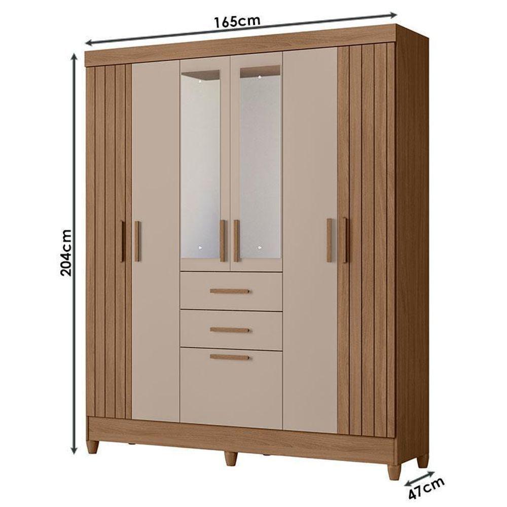 Guarda Roupa Solteiro Ambiente Malta 7 Portas Carvalho Fendi Com Espelho - Moval - 2