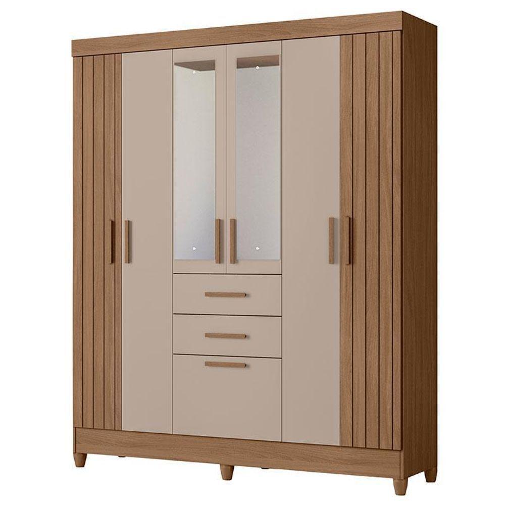 Guarda Roupa Solteiro Ambiente Malta 7 Portas Carvalho Fendi Com Espelho - Moval - 5