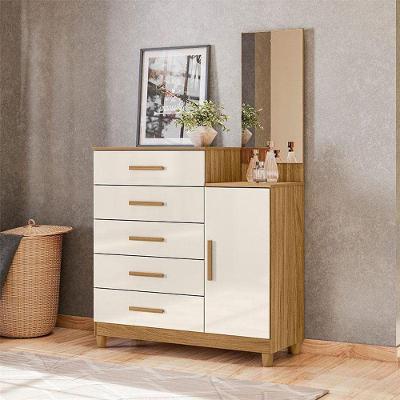 Cômoda Sapateiro Lisboa 5 Gavetas MDF Puxador em MDF Off White com Espelho