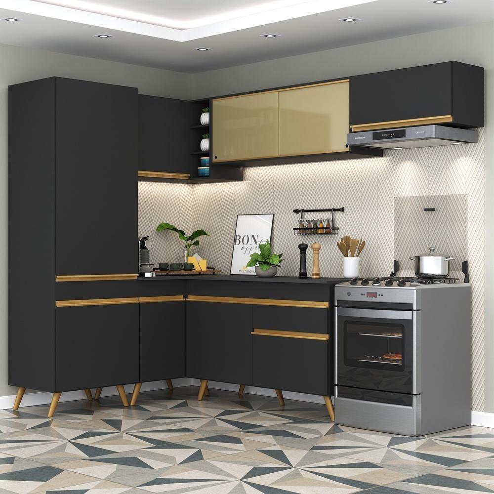 Cozinha Completa De Canto Veneza Gb Mp2051 Com Armário E Balcão Preta - 1