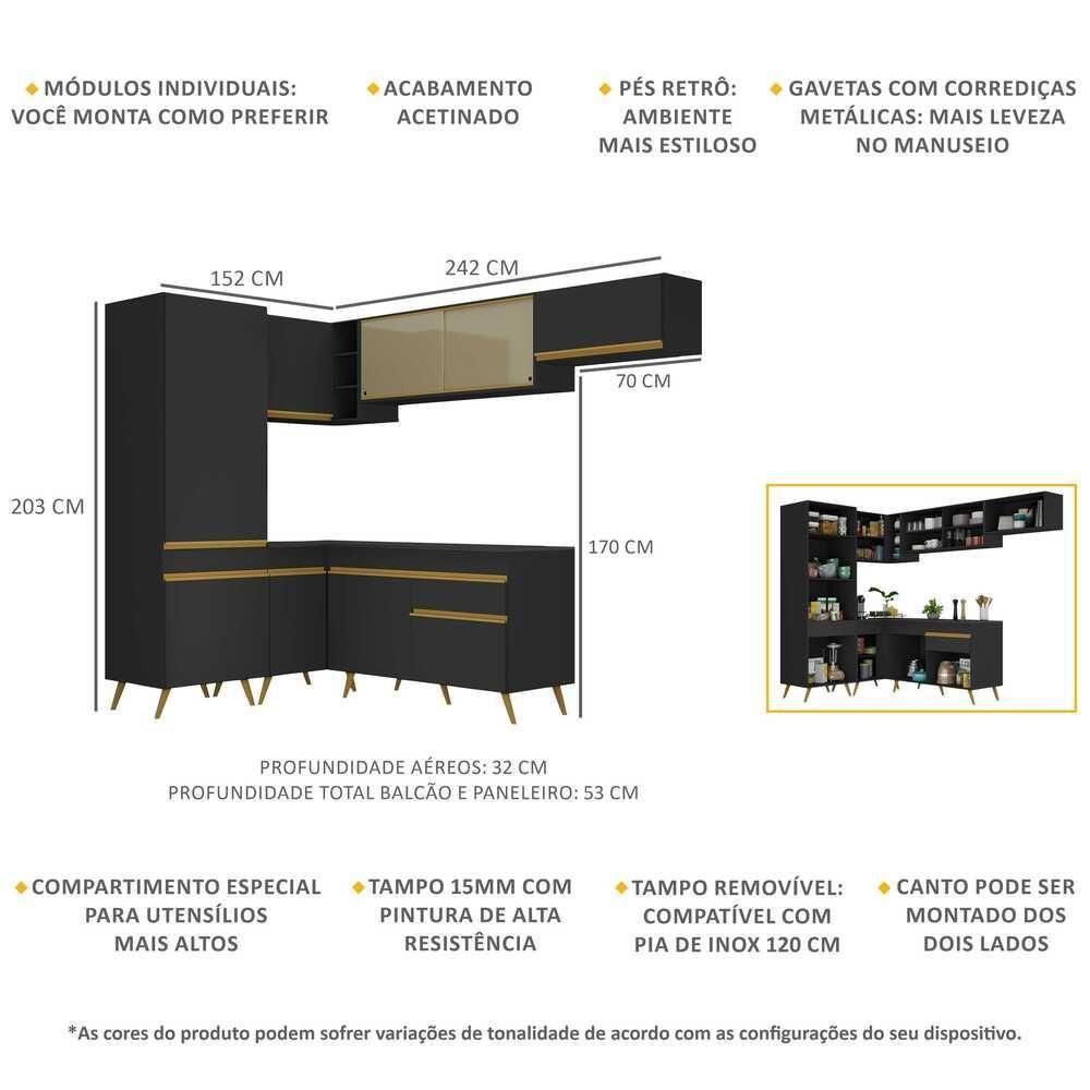 Cozinha Completa De Canto Veneza Gb Mp2051 Com Armário E Balcão Preta - 5