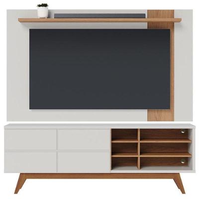 Rack Bancada Noronha 1.8 Com Painel Para Tv Suspenso Extensivo Leme Off White Matte Freijó - Colibri