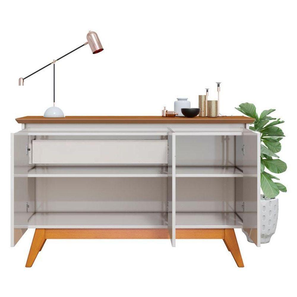 Aparador Para Sala Buffet Ambiente Classic 3 Portas Com Gaveta Off White Freijó - Imcal - 4