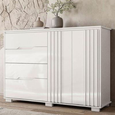 Cômoda Texas 4 Gavetas em MDP com Puxadores e Acabamento Branco Brilhante para Quarto