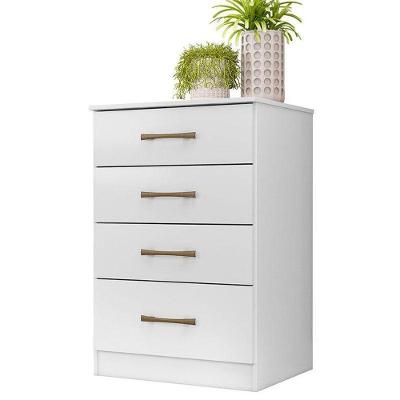 Cômoda Gaveteiro Ms913 4 Gavetas MDP com Puxador Metal Branco Brilho Acabamento UV