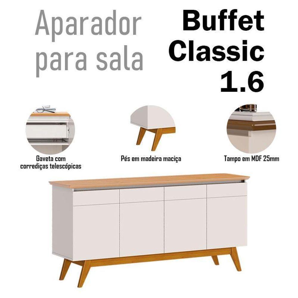 Aparador Para Sala Buffet Ambiente Classic 1.6 Com Gaveta Off White Nature - Imcal - 5
