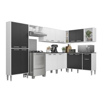 Armário de Cozinha Completa 8 Peças Xangai Soul 16 Portas 1 Gaveta MDP Branco Preto