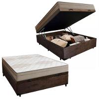 Cama Box Baú Casal Suede + Colchão De Molas Ensacadas Portobel Ipanema -  138x188x66cm Marrom - 1