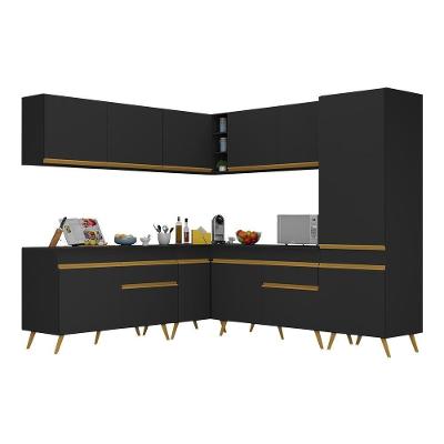 Armário de Cozinha Completa de Canto Veneza V2066 12 Portas 2 Gavetas MDF Preto
