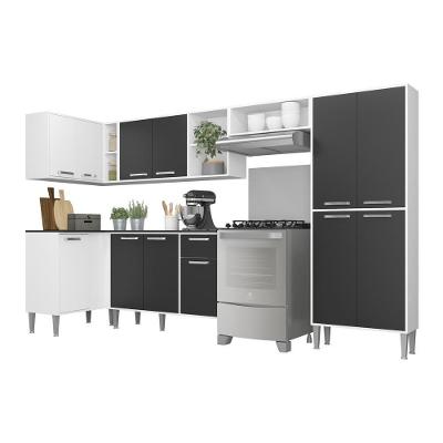Armário de Cozinha Completa Xangai Zouk 12 Portas 1 Gaveta MDF 276cm Branco e Preto